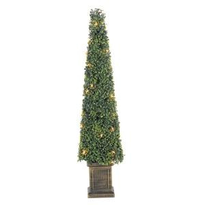 3.5 ft. Pre-Lit Potted Artificial Christmas Boxwood Tower Tree-5217--40C 302452262