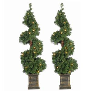 3.5 ft. Pre-Lit Potted Spiral Artificial Christmas Tree (Set of 2)-5213--35C 302452269