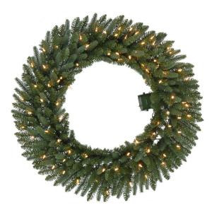 36 in. Pre-Lit B/O LED New Meadow Artificial Christmas Wreath x 341 Tips with 80 Warm White Lights and Timer-GD30P2581L00 206795459