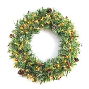 36 in. Syracuse Cashmere Berry Artificial Wreath with 100 Warm White LED Light-BOWOTHD171C 205982744
