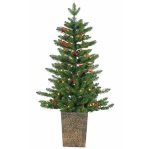 4 ft. Pre-Lit Potted Madison Spruce Artificial Christmas Tree with Winter Accents-5211--40C 302452313