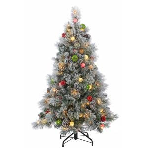 4.5 ft. Pre-Lit Flocked Hard Needle Pine Christmas Tree with Ornaments-5860--45C 302452260
