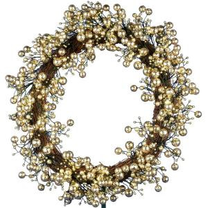 48-Light LED Gold 24 in. Battery Operated Berry Wreath with Timer-WL10-1WY024-A1 202938549