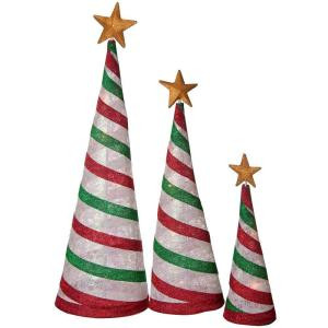 54 in., 42 in., 30 in. Glittering Snowflake Fabric Lantern Cone Trees, Peppermint (Set of 3)-57720075X 206578310