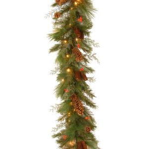 6 ft. White Pine Garland with Battery Operated Warm White and Red LED Lights-DC13-116-6B/B-1 300330521