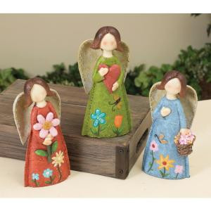 8 in. High Angel Figurines with Flower Motif (3-Pack)-2126100 301902768