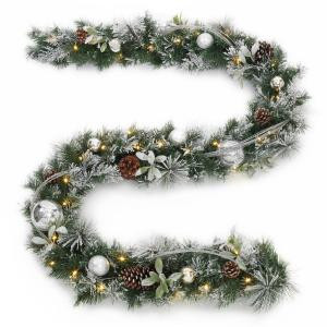9 ft. Battery Operated Snowy Silver Pine Artificial Garland with 36 Clear LED Lights-2258340HD 205994552