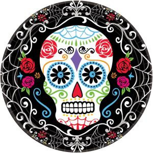 Amscan 10.5 in. x 10.5 in. Day of the Dead Round Paper Plates (18-Count, 3-Pack)-721519 300598935