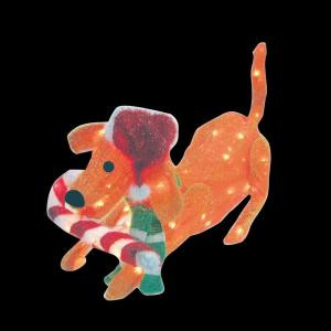 Brite Star 31.5 in. 105-Light 3D Snowy Soft Puppy Dog with Candy Cane-48-350-00 203542189