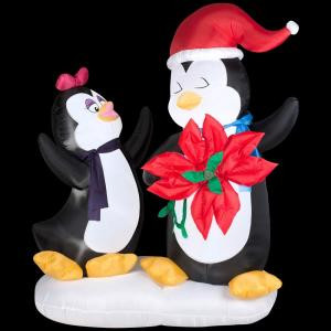 Gemmy 6 ft. H Animated Inflatable Penguin Couple with Poinsettia Flower-88112X 205469617