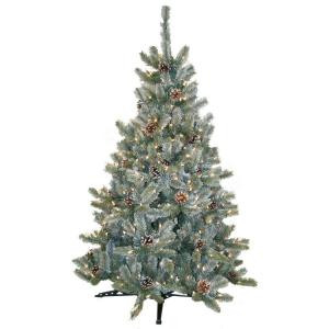 General Foam 4.5 ft. Pre-Lit Siberian Frosted Pine Artificial Christmas Tree with Clear Lights and Pinecones-HD-92245C3 203321188