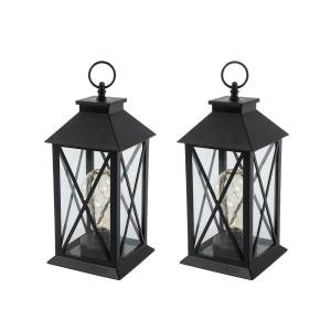 Gerson 11 in. H Battery Operated Black Plastic Lantern with 10-Count Micro LED Plastic Light Bulb, Timer Function (Set of 2)-2346121HDX2 301043303