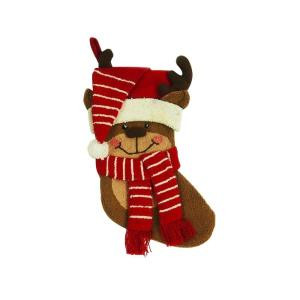 Glitzhome 19 in. Polyester/Acrylic Hooked 3D Reindeer Christmas Stocking-JK15716PFR 207053512