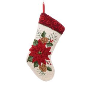Glitzhome 19 in. Polyester/Acrylic Hooked Christmas Stocking with Poinsettia-JK29260A 207053521