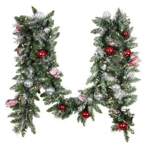Home Accents Holiday 12 ft. Battery Operated Frosted Mercury Artificial Garland with 100 Clear LED Lights-BOWOTHD182A 205915380
