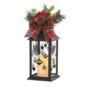 Home Accents Holiday 13 in. Black Plastic Lantern with Outdoor Resin Timer Candle-42917HD 205915122