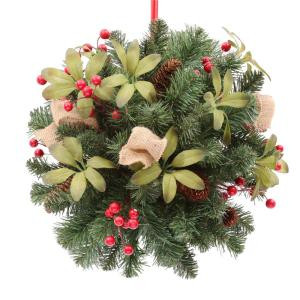 Home Accents Holiday 14 in. Unlit Artificial Kissing Ball with Red Berries and Pinecones-2168200HD 205080229