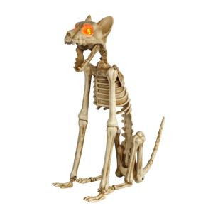 Home Accents Holiday 15 in. Skeleton Sitting Cat with LED Illuminated Eyes-7342-15360 301148651