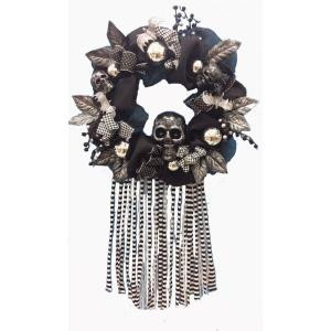 Home Accents Holiday 20 in. Mesh Halloween Artificial Wreath with Skull-ASM-HHMR016 301195157