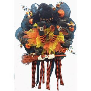Home Accents Holiday 20 in. Mesh Halloween Artificial Wreath with Witch Legs-ASM-HHMR064 301195176