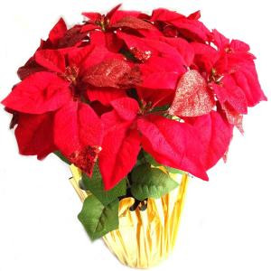Home Accents Holiday 21 in. Red Glittered Silk Poinsettia Arrangement (Case of 6)-03X0190R17YOW 301578854
