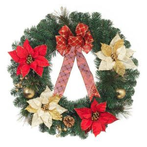 Home Accents Holiday 24 in. Red and Gold Poinsettia Wreath-2323300HD 206954312