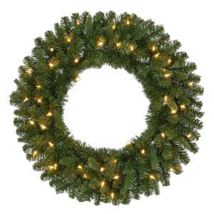 Home Accents Holiday 30 in. Pre-Lit Battery Operated LED Sierra Nevada Artificial Christmas Wreath with Warm White Lights-GD26P3A38L05 301574629