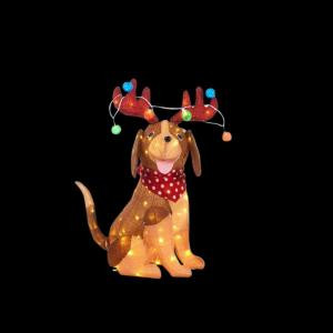 Home Accents Holiday 32 in. LED Lighted Tinsel Dog with Antlers and Light Bulbs-TY207-1614-2 206963155