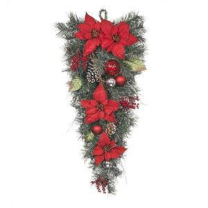 Home Accents Holiday 32 in. Red Poinsettia Twig Pine Teardrop with Red and Silver Balls-2321760HD 206772859