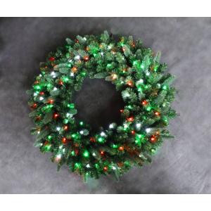 Home Accents Holiday 36 in. LED Pre-Lit Artificial Christmas Wreath with Micro-Style Red, Green and Pure White Lights-4723172-C29HO1 301729293