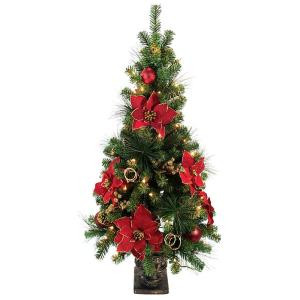 Home Accents Holiday 4 ft. Poinsettia Potted Artificial Christmas Tree with 50 Clear Lights-BOWOTHD160B 205915390