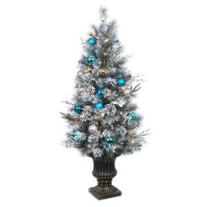 Home Accents Holiday 4 ft. Pre-Lit Flocked Pine Porch Artificial Tree with 50 Clear UL Twinkle Lights-2321670HD 206771247