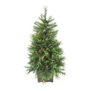 Home Accents Holiday 4 ft. Pre-Lit Grand Fir Potted Artificial Christmas Tree with 100 Clear Lights and Wood Pot-MELO621100THY 206771165