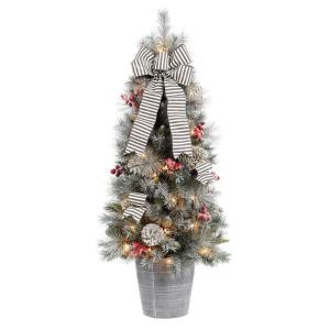 Home Accents Holiday 4 ft. Snowy Pinecone and Berry Artificial Christmas Porch Tree with 50 UL Clear Lights-2314620HD-T 206768350