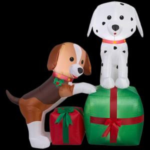 Home Accents Holiday 5 ft. Lighted Inflatable Puppies Gift Scene-39460 206950646