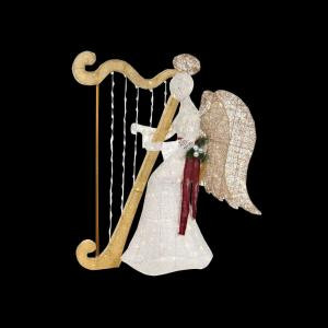 Home Accents Holiday 55 in. LED Lighted White PVC Sitting Angel with Harp-TY236-1611-4 206963268