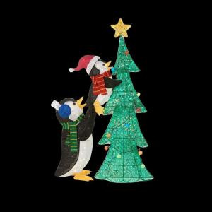 Home Accents Holiday 62 in. LED Lighted Tinsel Penguins with Tree-TY337-1611-1 206963369