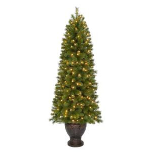Home Accents Holiday 6.5 ft. Pre-Lit LED Wesley Spruce Artificial Christmas Potted Tree with Warm White Lights-TV66M3W89L00 301575514
