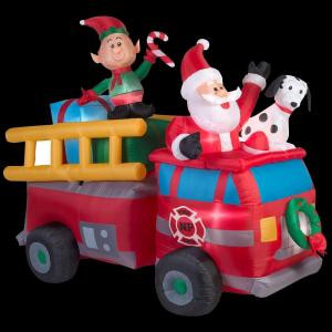 Home Accents Holiday 7 ft. Lighted Inflatable Santa's Fire Truck Scene-39466 206950185