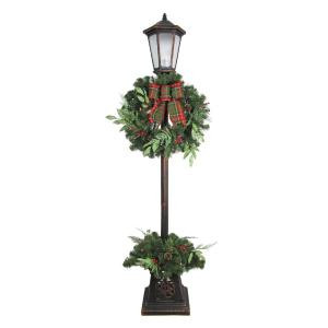 Home Accents Holiday 7 ft. Pre-lit Woodmore Artificial Lamp Post With Warm White LED Light Decorated With Pinecones And Berries-SEYI710019THD 301683300