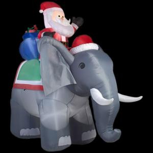 Home Accents Holiday 88.58 in. W x 122.05 in. D x 125.98 in. H Lighted Inflatable Santa on Elephant Scene-13455 206950046