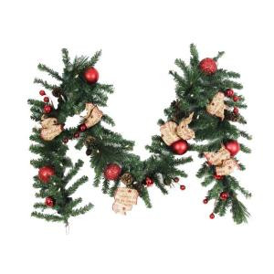 Home Accents Holiday 9 ft. Battery Operated Burlap Holiday Artificial Garland with 50 Clear LED Lights-BOWOTHD153D 205915361