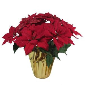 Home Accents Holiday Christmas 21 in. Red Glittered Poinsettia in Foil Pot-03X0190R14-RED 206949824