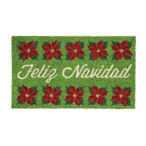 Home Accents Holiday Poinsettias Feliz Navidad 17 in. x 29 in. Coir and Vinyl Door Mat-519858 206993478