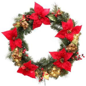 Martha Stewart Living 32 in. Winterberry Artificial Wreath with 50 Clear Lights-1759064 203264020