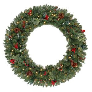 Martha Stewart Living 48 in. Battery Operated Pre-Lit LED Winslow Artificial Christmas Wreath with Pinecones and Berries-GD40P4598L00 205983429