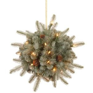 National Tree Company 12 in. Frosted Arctic Spruce Kissing Ball with Battery Operated Warm White LED Lights-PEFA1-307-12K-B 300487245