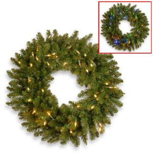 National Tree Company 24 in. Kingswood Fir Artificial Wreath with Battery Operated Dual Color LED Lights-KW7-300D-24WB1 300154632