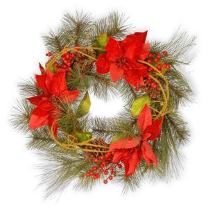 National Tree Company 24 in. Red Poinsettia Artificial Wreath-RAC-14131W24 300154631