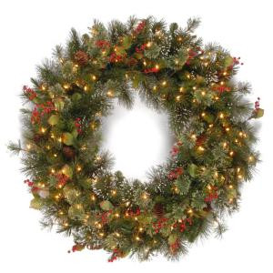 National Tree Company 36 in. Wintry Pine Artificial Wreath with Clear Lights-WP1-300-36W-1 300182794